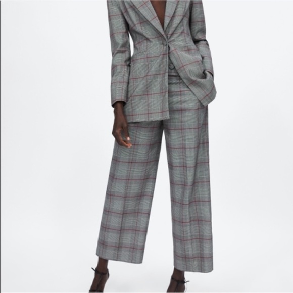 Zara Pants - Grey Plaid wide leg culottes Size XS